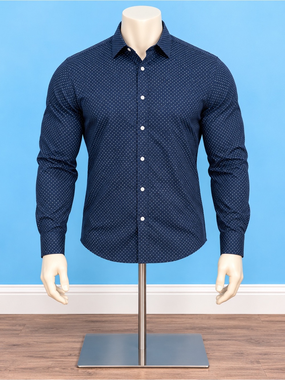 Old Navy Mens Regular Fit Button Down Shirt Size M Navy White Dot Stretch Cotton